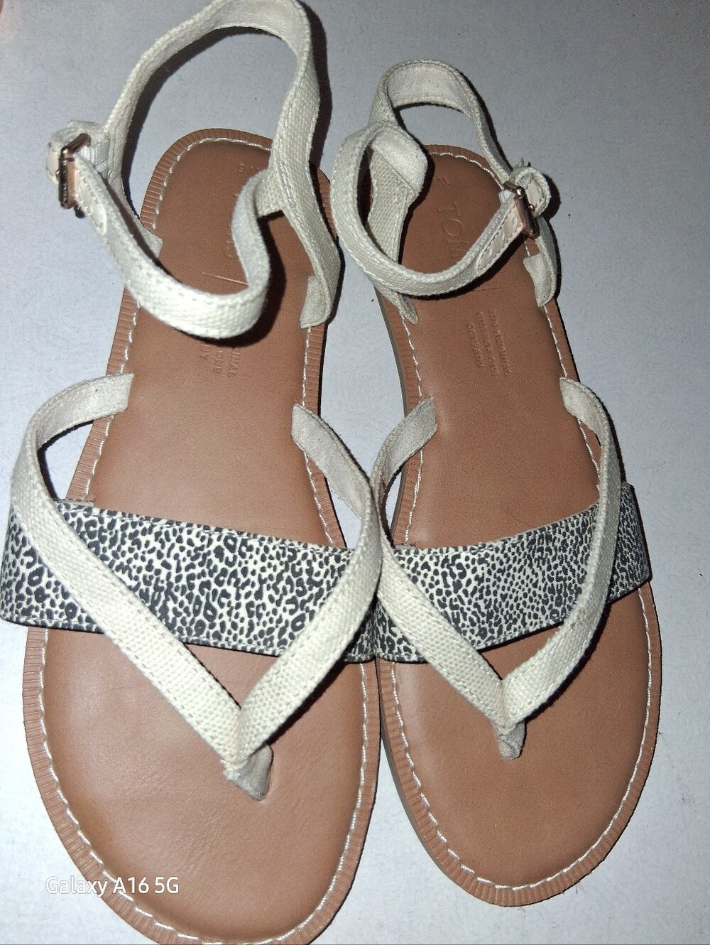 Toms Cream Ankle-Strap Sandals with Cheetah Print Band